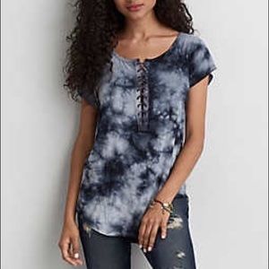 AE Soft + Sexy Navy Blue Acid Wash Tie Dye Tee